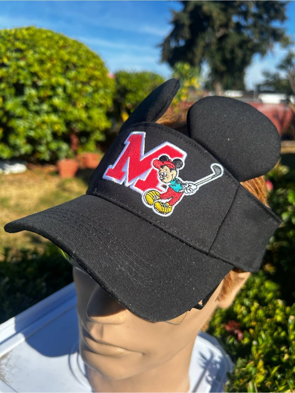 Disney Kids Girl’s Black Minnie Golf Visor Hat with Ears Branded Size One